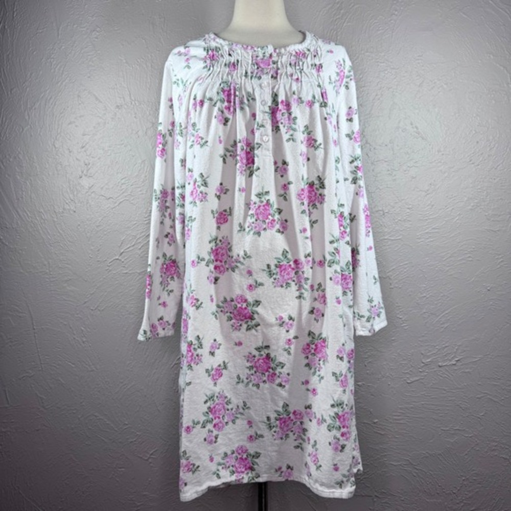 Vintage 80's Women's Large Cotton Longsleeve Flannel Nightgown Cottage Core Rose
